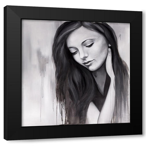 REALISTIC WOMAN PORTRAIT Black Modern Wood Framed Art Print with Double Matting by Atelier B Art Studio