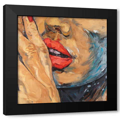 Shushing Lips Closeup Black Modern Wood Framed Art Print with Double Matting by Atelier B Art Studio