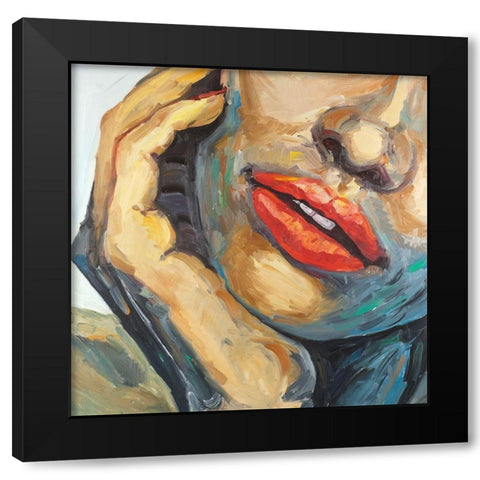 Irresistible Lips Closeup Black Modern Wood Framed Art Print by Atelier B Art Studio
