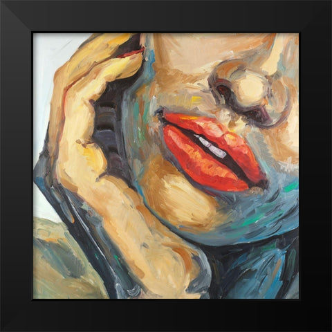 Irresistible Lips Closeup Black Modern Wood Framed Art Print by Atelier B Art Studio