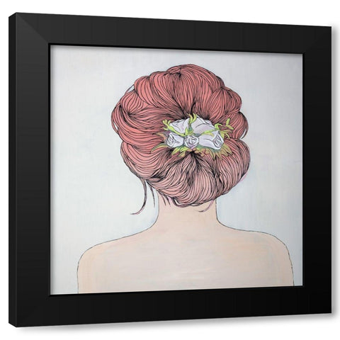 LADY WITH FLOWERS IN HER HAIR Black Modern Wood Framed Art Print with Double Matting by Atelier B Art Studio