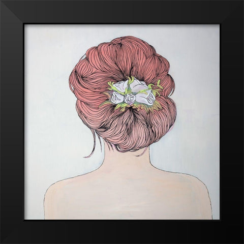 LADY WITH FLOWERS IN HER HAIR Black Modern Wood Framed Art Print by Atelier B Art Studio