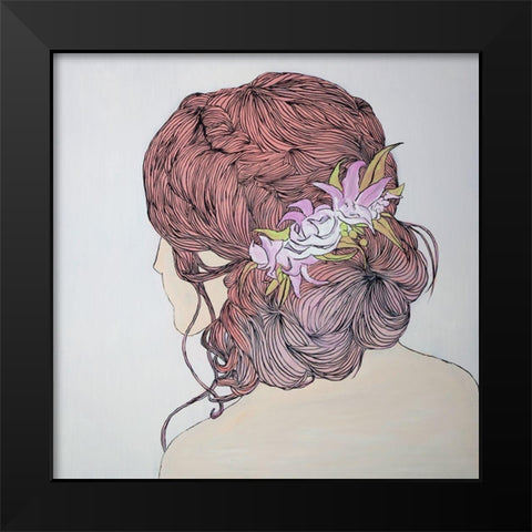 WOMAN FROM BEHIND WITH FLOWERS Black Modern Wood Framed Art Print by Atelier B Art Studio
