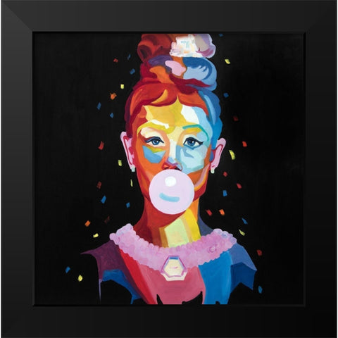 COLORFUL WOMAN PORTRAIT WITH BUBBLEGUM Black Modern Wood Framed Art Print by Atelier B Art Studio