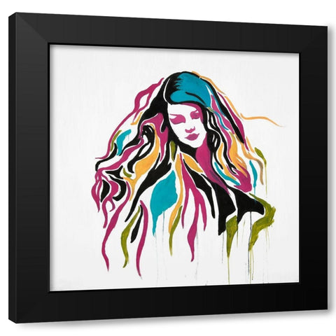 WOMAN GRAFFITI ART Black Modern Wood Framed Art Print by Atelier B Art Studio
