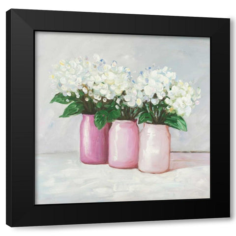 Hydrangea Flowers in Pink Vases Black Modern Wood Framed Art Print with Double Matting by Atelier B Art Studio