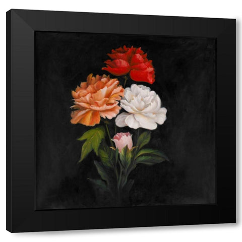 Three Beautiful Rose Flowers Black Modern Wood Framed Art Print with Double Matting by Atelier B Art Studio