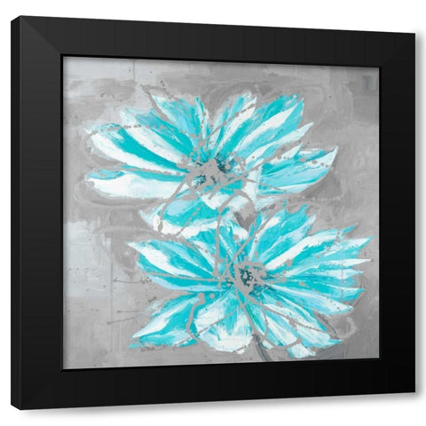 Two Little Abstract Blue Flowers Black Modern Wood Framed Art Print by Atelier B Art Studio