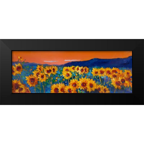 Sunset on Sunflower Fields Black Modern Wood Framed Art Print by Atelier B Art Studio