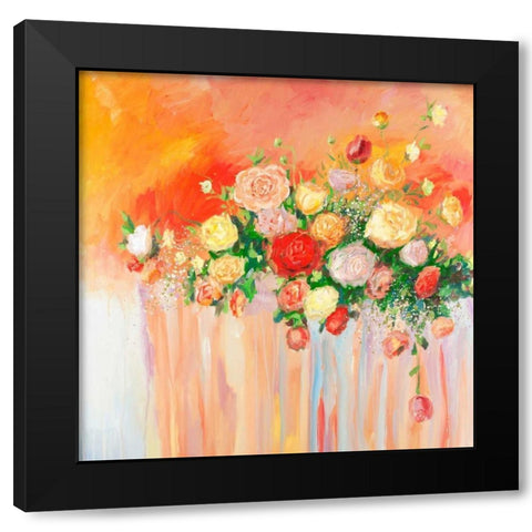 Bouquet of Abstract Flowers Multicolor Black Modern Wood Framed Art Print by Atelier B Art Studio