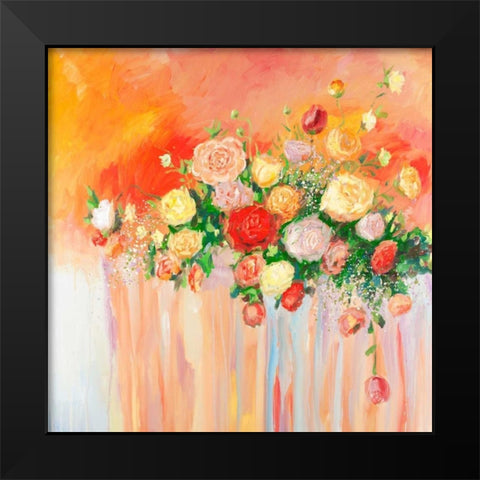 Bouquet of Abstract Flowers Multicolor Black Modern Wood Framed Art Print by Atelier B Art Studio