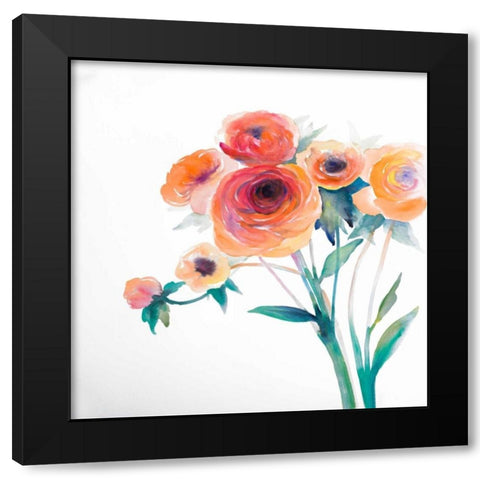 Watercolor Flowers Black Modern Wood Framed Art Print by Atelier B Art Studio