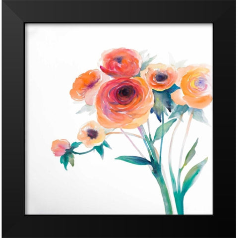 Watercolor Flowers Black Modern Wood Framed Art Print by Atelier B Art Studio