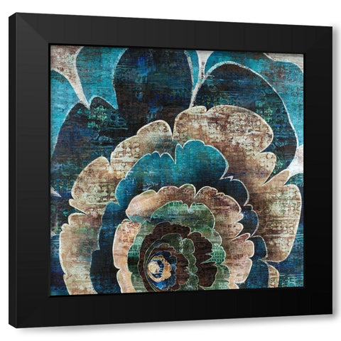 BLUE FLOWER MONTAGE Black Modern Wood Framed Art Print by Atelier B Art Studio