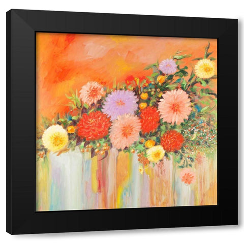 Colorful Abstract Flowers Black Modern Wood Framed Art Print by Atelier B Art Studio