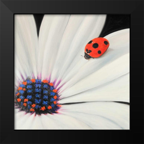 White Daisy and Ladybug Black Modern Wood Framed Art Print by Atelier B Art Studio