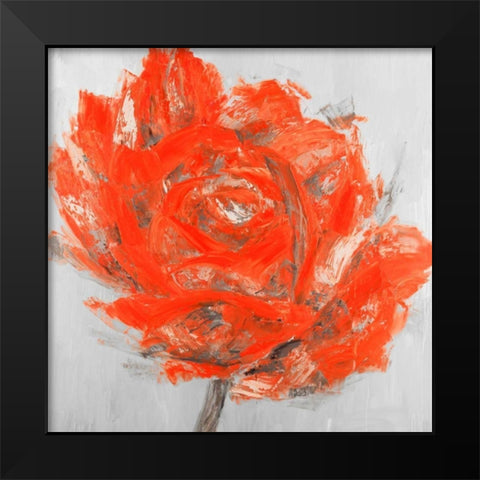 Abstract Red Flower Black Modern Wood Framed Art Print by Atelier B Art Studio
