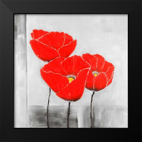 Poppy Flower Black Modern Wood Framed Art Print by Atelier B Art Studio