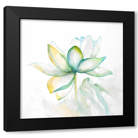 Abstract Lotus Flower Black Modern Wood Framed Art Print by Atelier B Art Studio