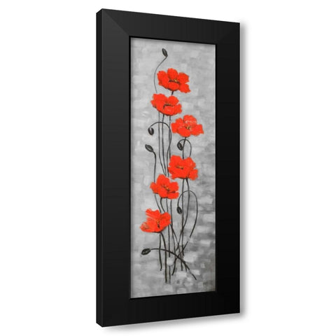 Small Red Flowers Black Modern Wood Framed Art Print with Double Matting by Atelier B Art Studio