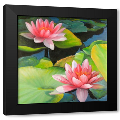 Water Lilies and Lotus Flowers Black Modern Wood Framed Art Print with Double Matting by Atelier B Art Studio