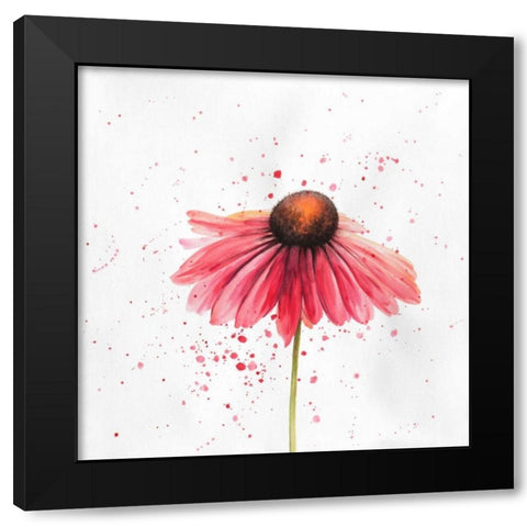 Red Daisy Black Modern Wood Framed Art Print with Double Matting by Atelier B Art Studio
