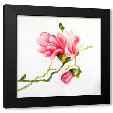 Magnolia Flowers Black Modern Wood Framed Art Print with Double Matting by Atelier B Art Studio