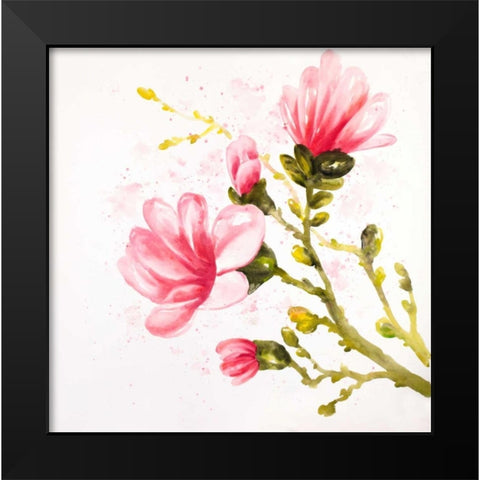 Watercolor Magnolia Flowers Black Modern Wood Framed Art Print by Atelier B Art Studio