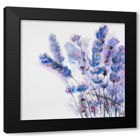 Watercolor Lavender Flowers Black Modern Wood Framed Art Print with Double Matting by Atelier B Art Studio