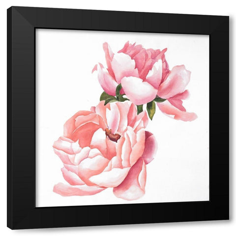 Two Pink Watercolor Roses Black Modern Wood Framed Art Print by Atelier B Art Studio