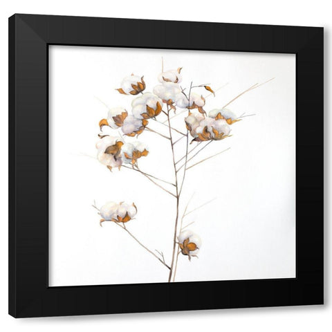Cotton Flowers Branch Black Modern Wood Framed Art Print by Atelier B Art Studio