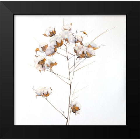 Cotton Flowers Branch Black Modern Wood Framed Art Print by Atelier B Art Studio