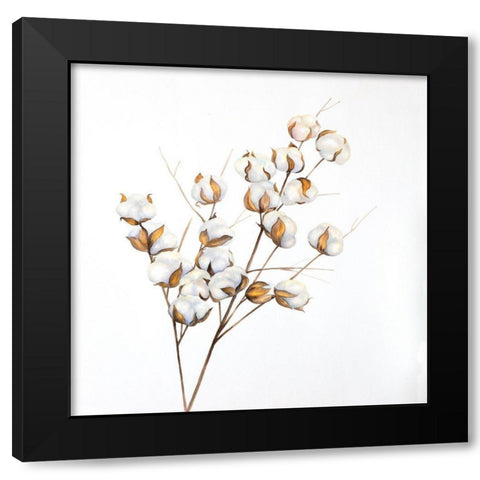 A Branch of Cotton Flowers Black Modern Wood Framed Art Print with Double Matting by Atelier B Art Studio