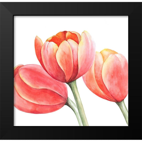 THREE TULIPS CLOSEUP Black Modern Wood Framed Art Print by Atelier B Art Studio