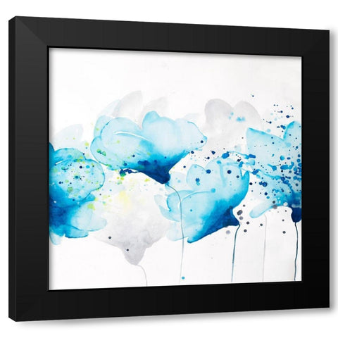 WATERCOLOR PAINT SPLASH FLOWERS Black Modern Wood Framed Art Print by Atelier B Art Studio