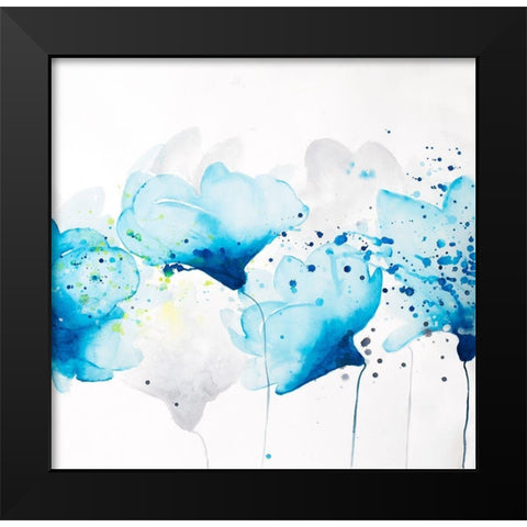 WATERCOLOR PAINT SPLASH FLOWERS Black Modern Wood Framed Art Print by Atelier B Art Studio
