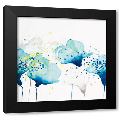 DOTTED PAINT SPLASH FLOWERS Black Modern Wood Framed Art Print by Atelier B Art Studio