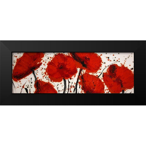 ABSTRACT PAINT SPLASH RED FLOWERS Black Modern Wood Framed Art Print by Atelier B Art Studio