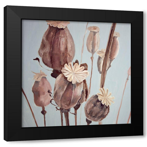 SEPIA POPPY HEAD FLOWERS Black Modern Wood Framed Art Print with Double Matting by Atelier B Art Studio