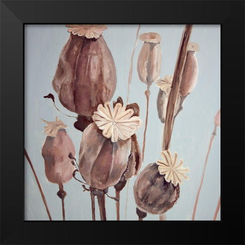 SEPIA POPPY HEAD FLOWERS Black Modern Wood Framed Art Print by Atelier B Art Studio