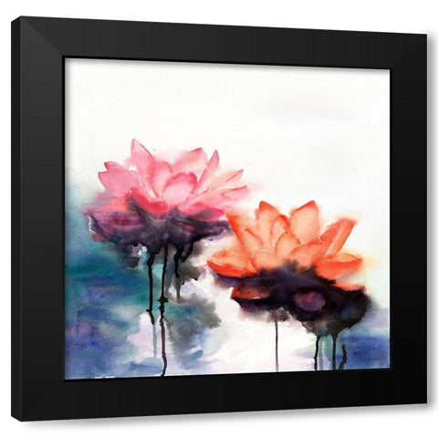 WATERCOLOR LOTUS FLOWERS Black Modern Wood Framed Art Print by Atelier B Art Studio