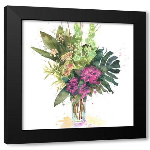 TROPICAL FLOWER ASSEMBLAGE Black Modern Wood Framed Art Print by Atelier B Art Studio