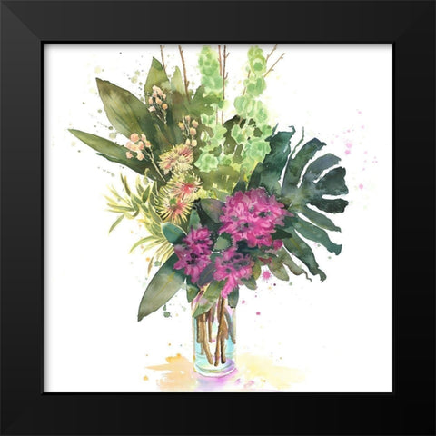 TROPICAL FLOWER ASSEMBLAGE Black Modern Wood Framed Art Print by Atelier B Art Studio
