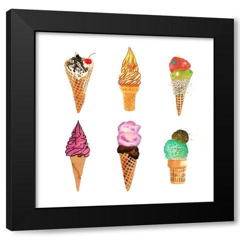 ICE CREAM CONES Black Modern Wood Framed Art Print by Atelier B Art Studio