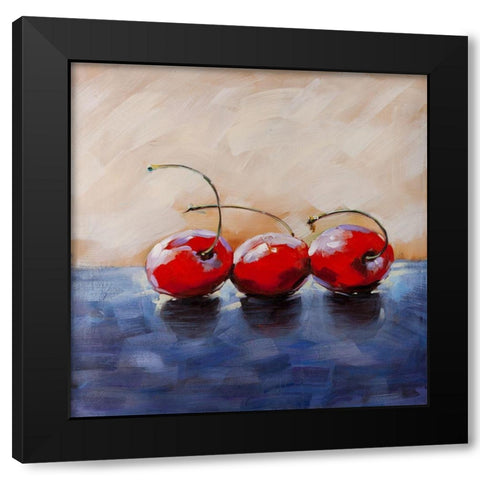 THREE CHERRIES Black Modern Wood Framed Art Print with Double Matting by Atelier B Art Studio