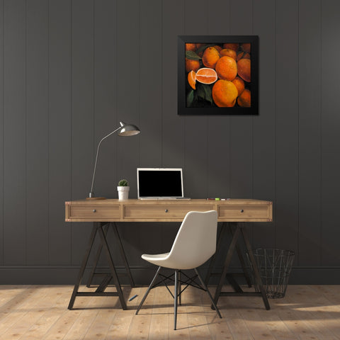 Basket of Oranges Fruit Black Modern Wood Framed Art Print by Atelier B Art Studio