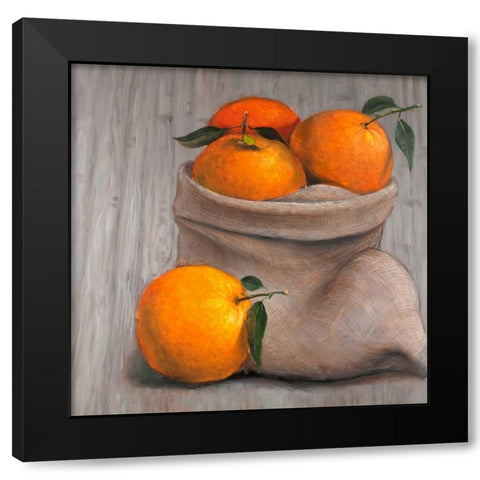 Bag of Orange Fruit Black Modern Wood Framed Art Print by Atelier B Art Studio
