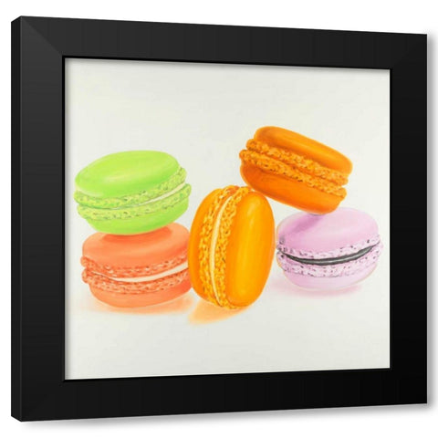Small Bites of Macaroons Black Modern Wood Framed Art Print by Atelier B Art Studio