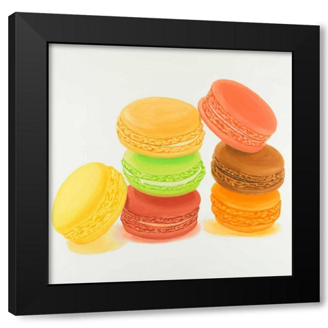 Delicious Macaroons Black Modern Wood Framed Art Print with Double Matting by Atelier B Art Studio