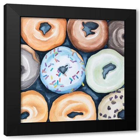 Watercolor Doughtnuts with Icing Black Modern Wood Framed Art Print with Double Matting by Atelier B Art Studio
